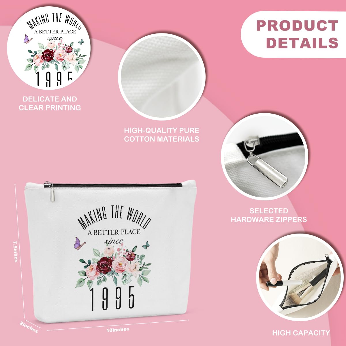 **JIUWEIHU 30th Birthday Gifts for Women - Personalized Cosmetic Bag Since 1995 - Perfect Gift for Sister, Friend, Colleague, Girlfriend, Daughter, Niece - Ideal for Travel, Makeup Storage & Special Occasions**