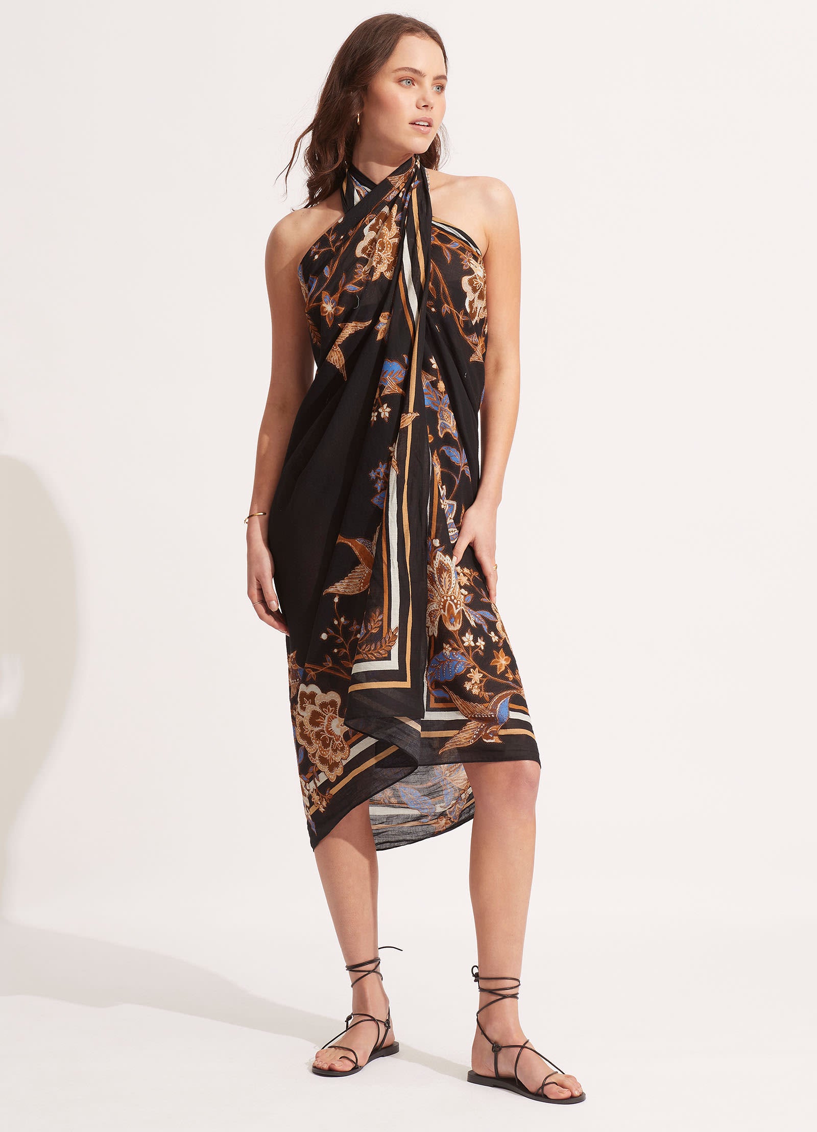 Premium Black Silk Sarong - Elegant & Versatile Beach Wrap, Scarf, or Home Decor for Women | Perfect for Vacations, Lounging & Boho Fashion