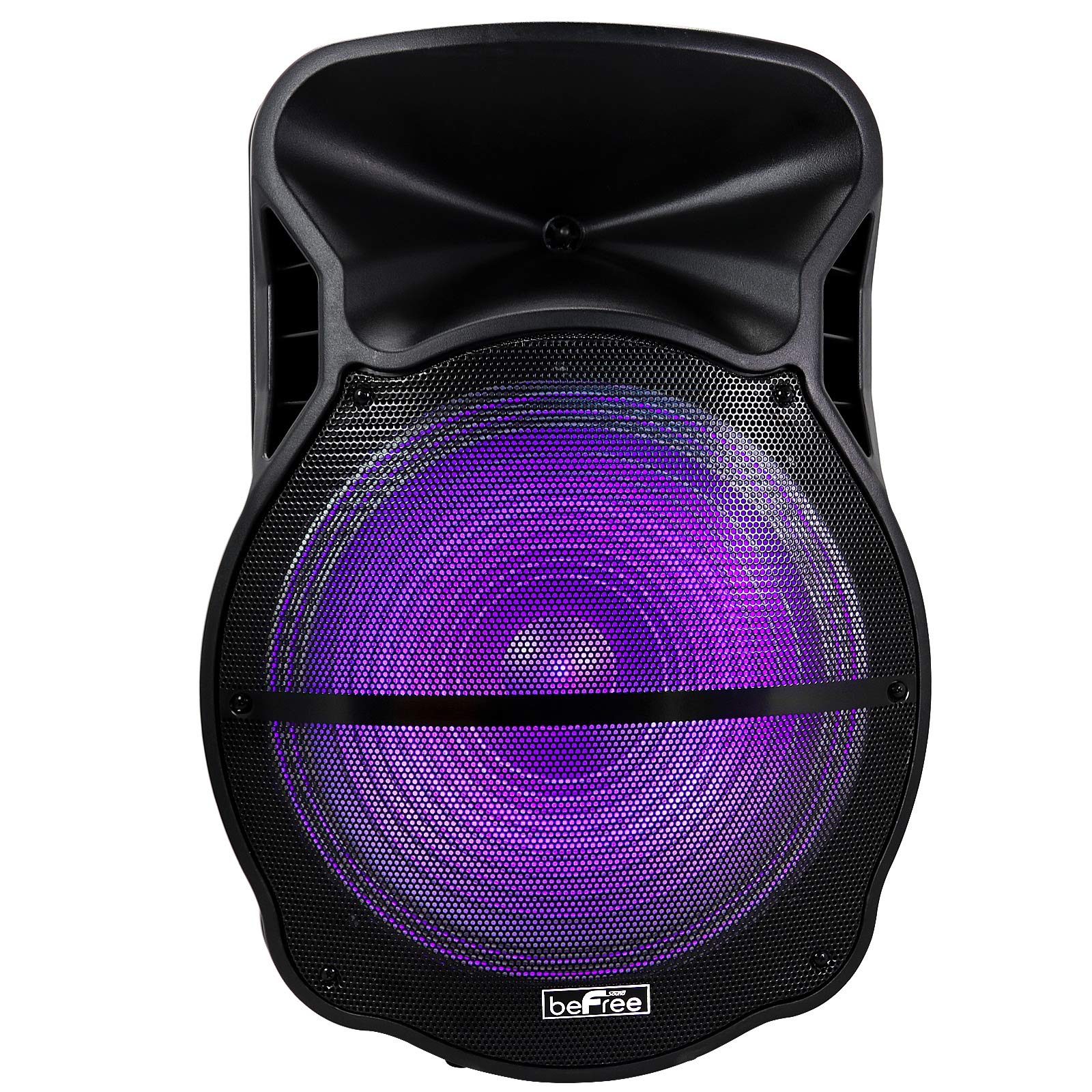 beFree Sound 18 Inch Bluetooth Party Speaker - Portable Rechargeable Wireless Speaker with LED Lights, USB/SD Playback, Mic/Guitar Inputs & FM Radio - Perfect for Outdoor Parties, Beach Gatherings & Home Entertainment