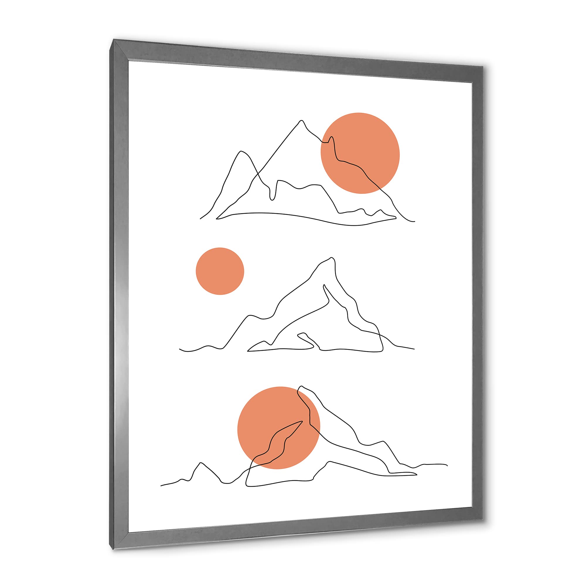 Abstract Mountain Range With Red Moons Modern Framed Wall Art - Contemporary Home Decor for Living Room, Bedroom & Office | Ready to Hang Canvas Painting