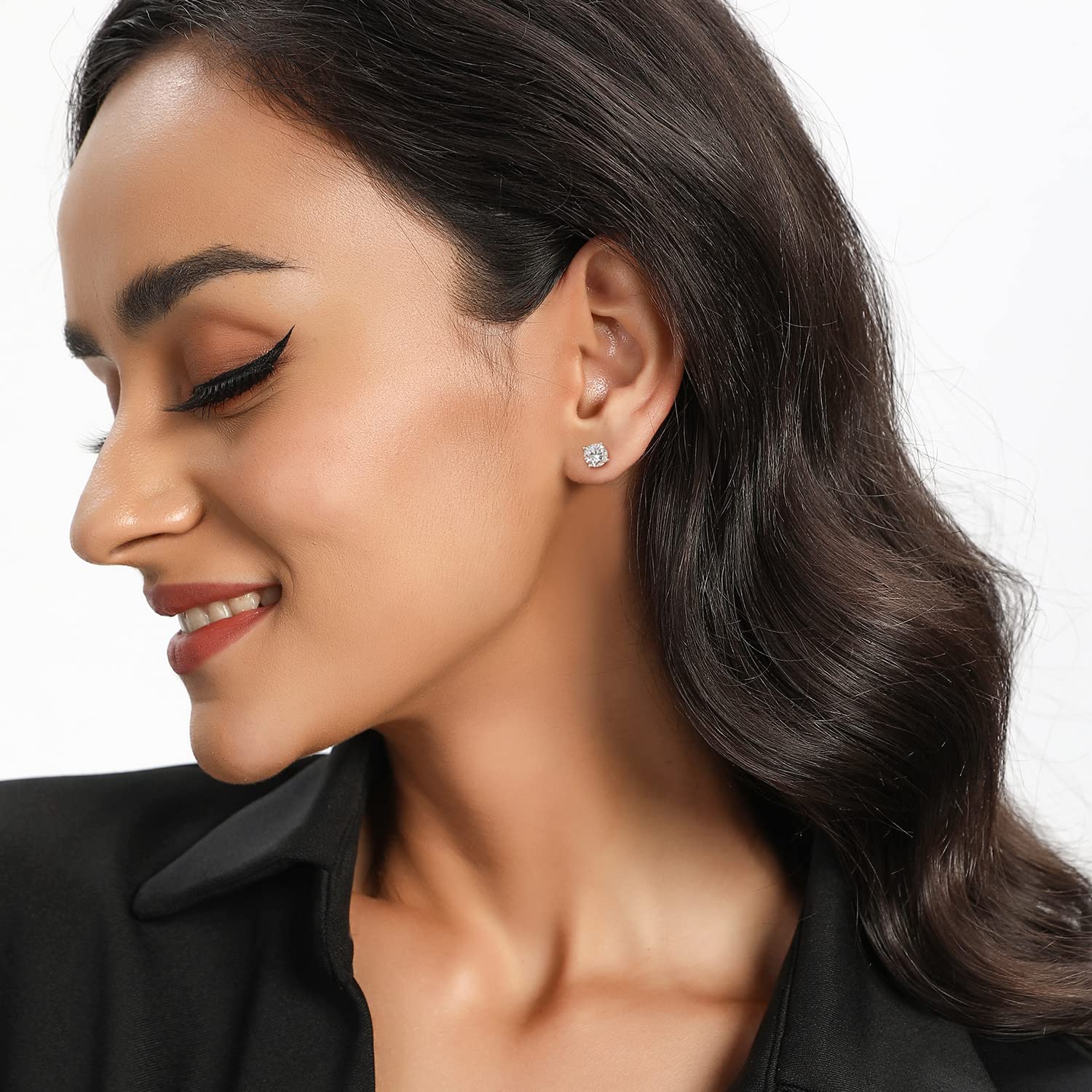 14K Sterling Silver Moissanite Stud Earrings Set - 4 Prong Round Cut Diamond Earrings for Women & Men | Wedding, Anniversary, Gift, Everyday Wear