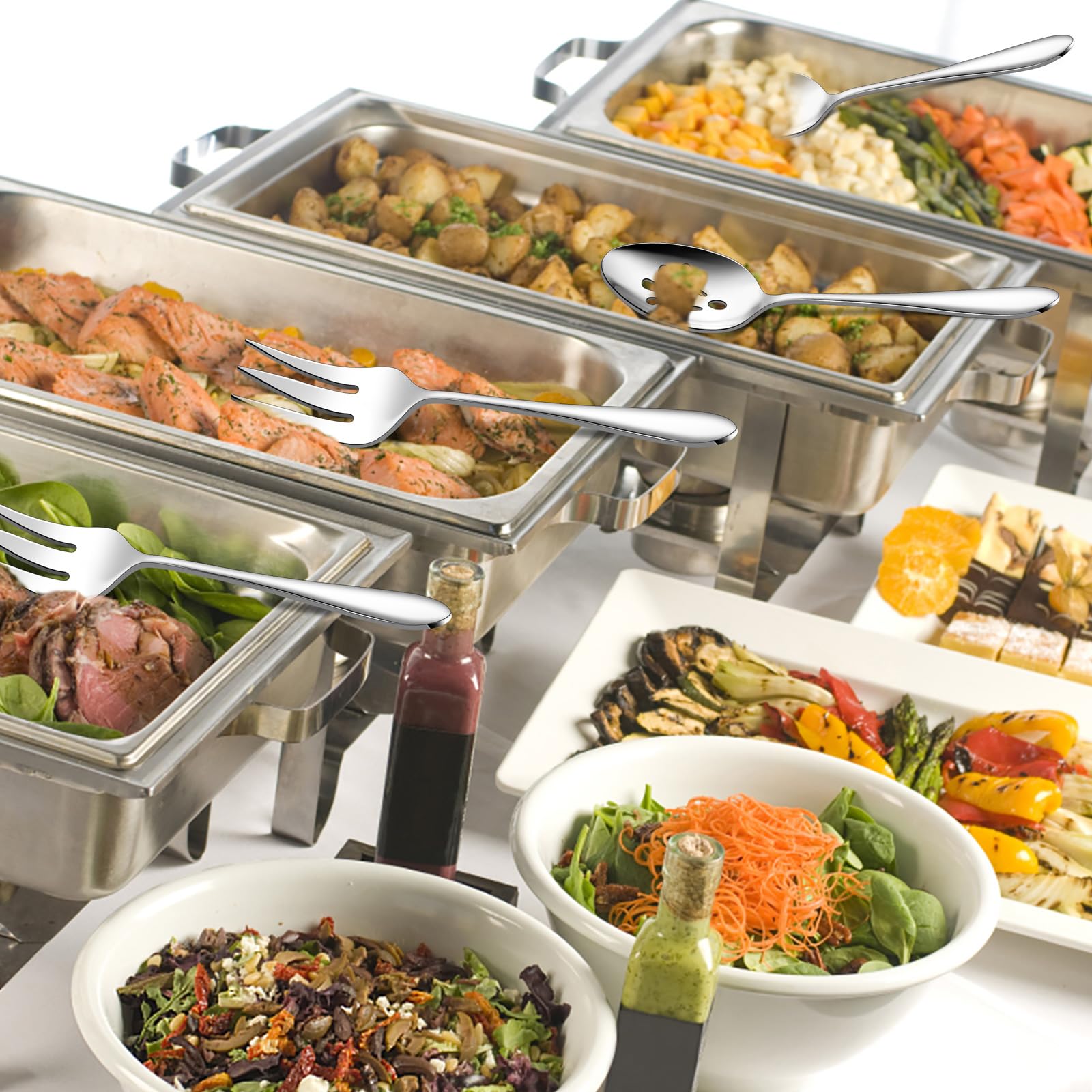 Premium Stainless Steel Serving Forks Set - 4-Piece Metal Hostess Utensils for Meat, Catering, Buffet, Party, Kitchen & Restaurant - Non-Toxic & Dishwasher Safe - Perfect for Dinner Parties, BBQ, Wedding Buffets & Professional Catering