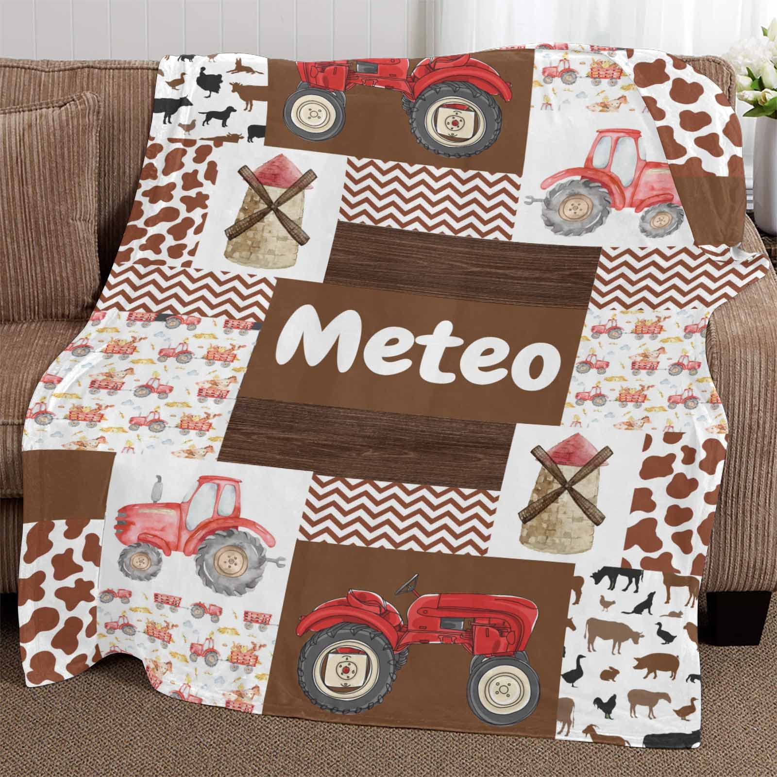 Personalized Baby Name Blanket - Custom Farm Tractor & Cow Print Fleece Blanket for Newborns, Girls & Boys | Ultra Soft Baby Gift for Nursery, Christening & First Birthday | YESCUSTOM