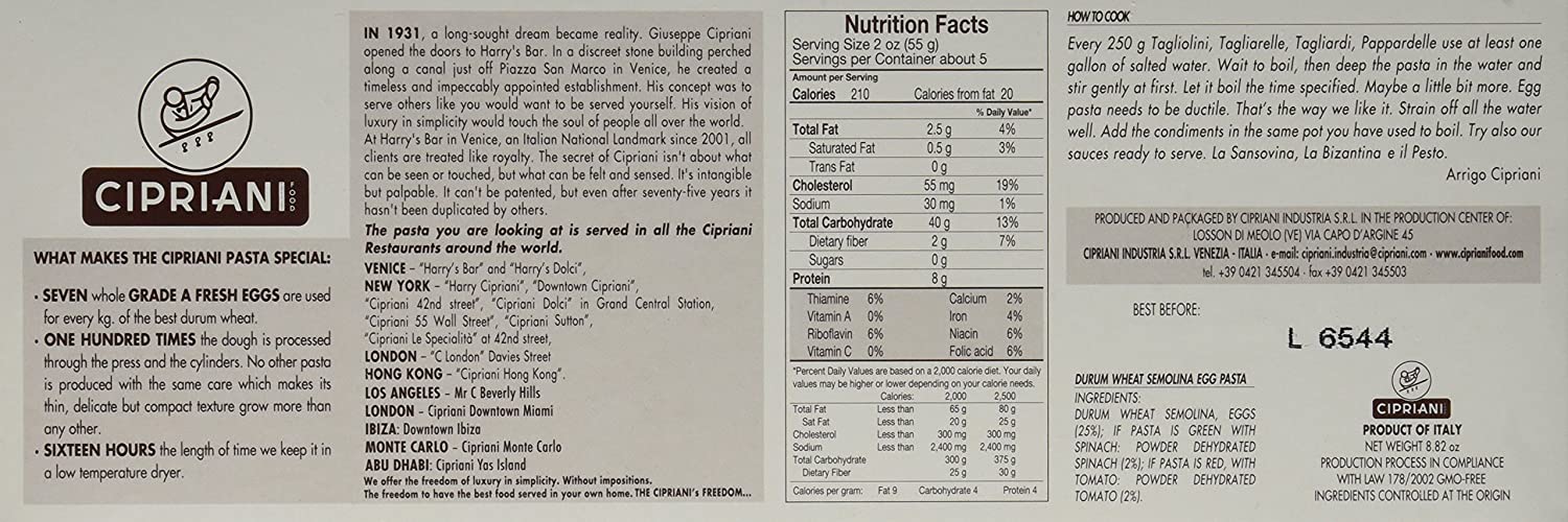 Cipriani Extra Thin Egg Pappardelle Pasta - 8.82 oz (250g) | Authentic Italian Pasta for Gourmet Cooking & Fine Dining
