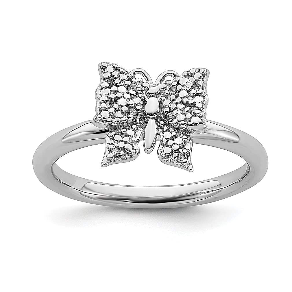 925 Sterling Silver Diamond Butterfly Band Ring - Stackable Dainty Jewelry for Women, Perfect Gift for Her - Ideal for Everyday Wear, Date Nights & Special Occasions