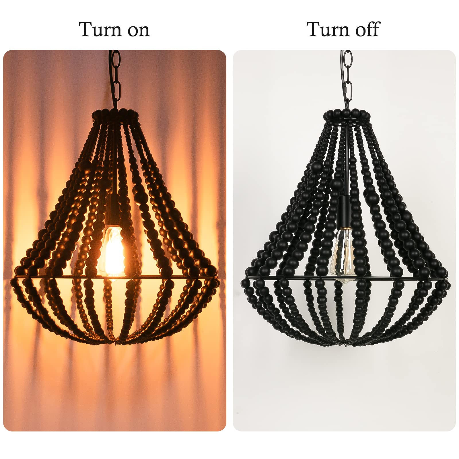 Boho Wood Beaded Chandelier - 16.5