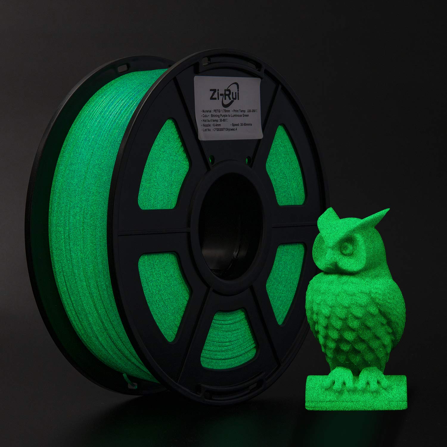 Premium 3D Printer PETG Filament - Sparkly Glitter Purple & Glow in The Dark Green, 1.75mm, 1KG Spool for Smooth Printing | Ideal for Cosplay Props, DIY Crafts, and Home Decor Projects
