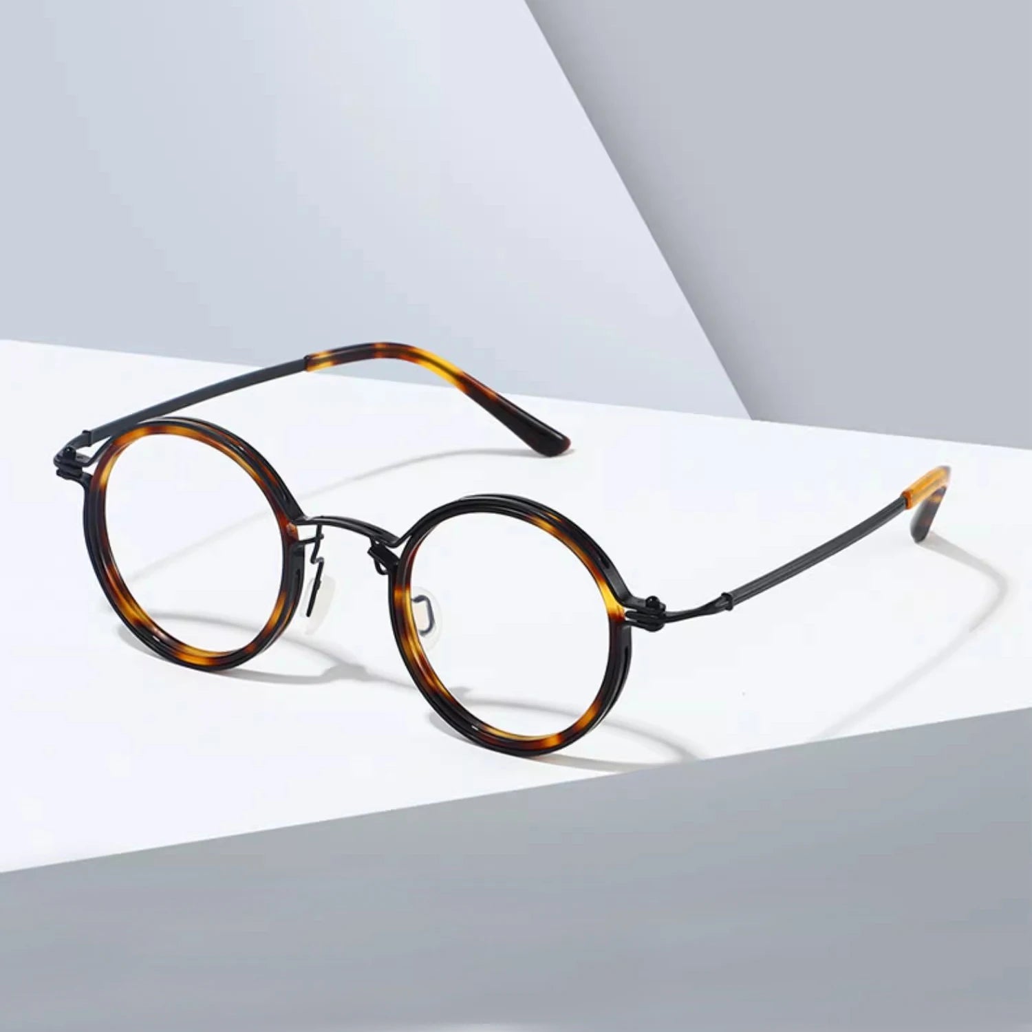 Stylish Unisex Black Titanium Acetate Round Eyeglasses - Lightweight Full Rim Frame for Men & Women - Perfect for Reading, Work, and Everyday Fashion