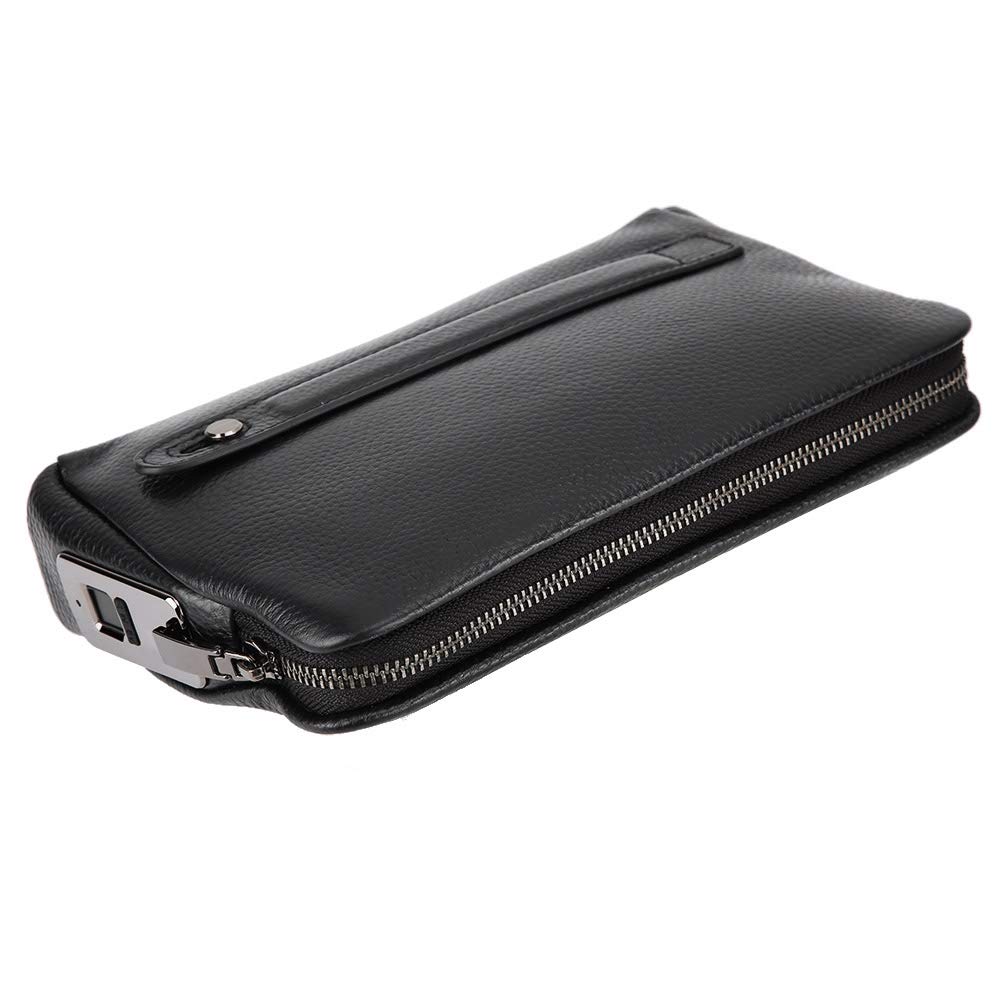 Fipilock FL V1 Smart Fingerprint Wallet for Men - RFID Blocking Anti-Theft Leather Wallet with Zipper & Fingerprint Lock - Perfect for Travel, Business & Everyday Use (Black)