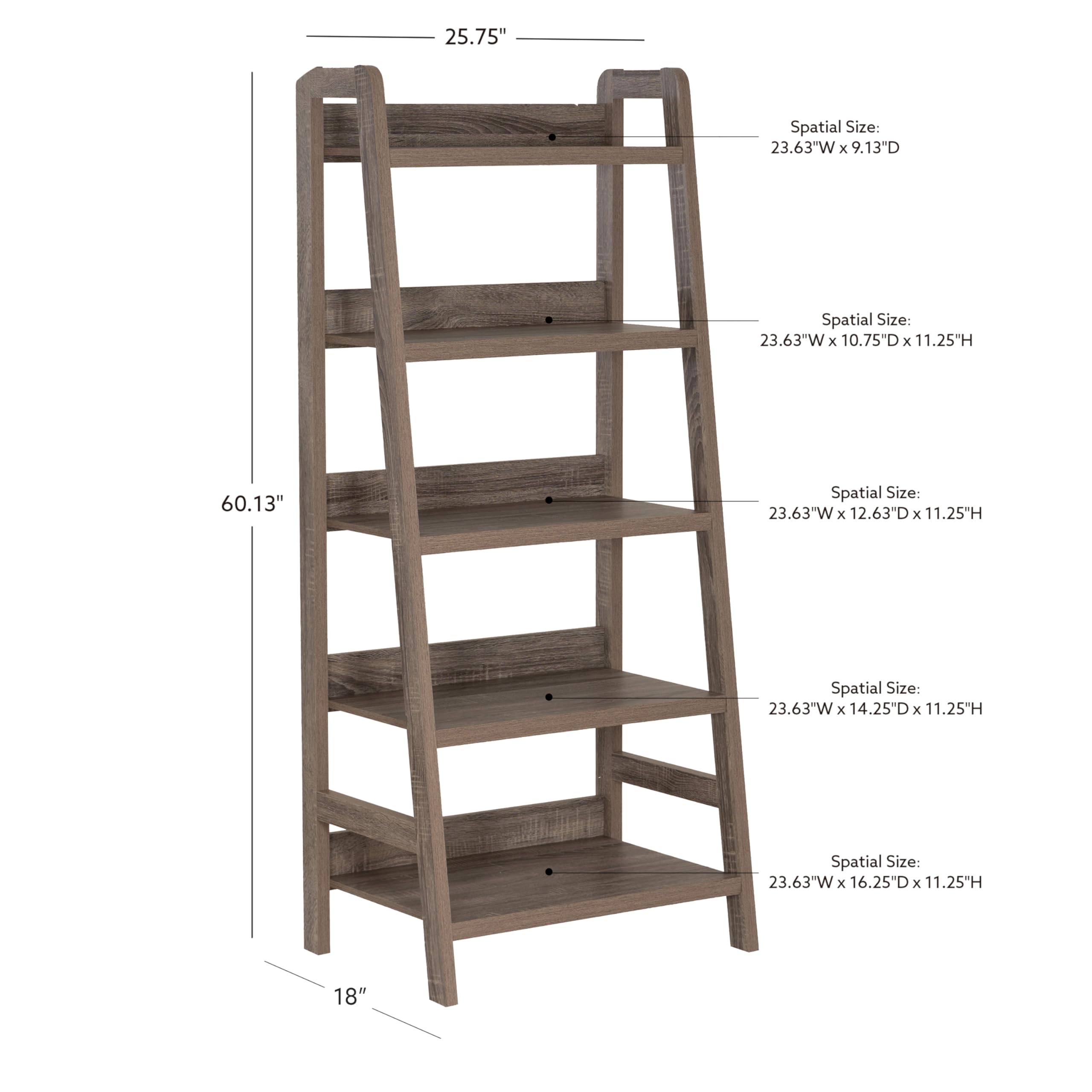 Linon Tracey Greywash Wooden 5-Shelf Ladder Bookcase - Stylish Storage for Living Room, Bedroom, or Home Office