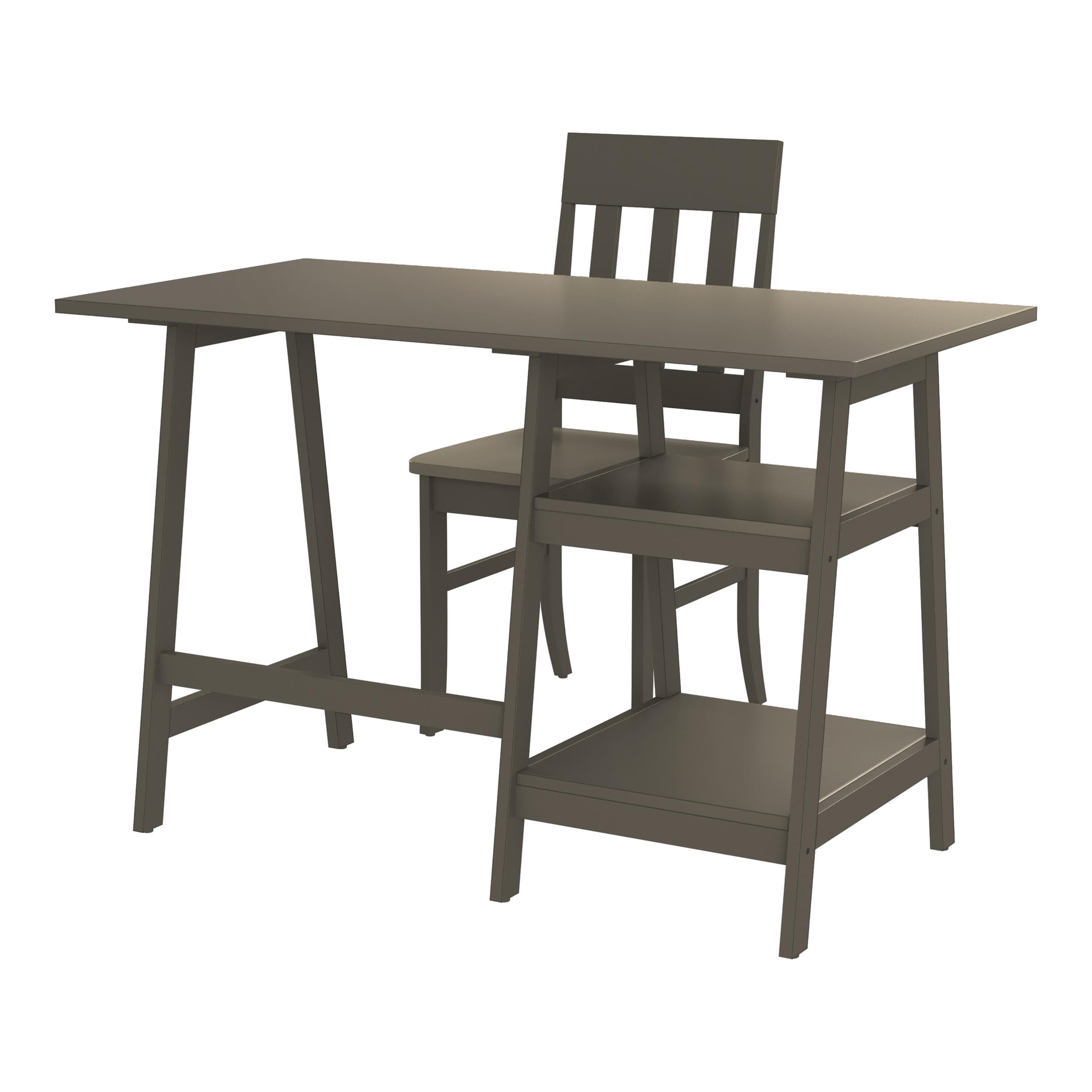 Prenna Wood 2-Piece Writing Desk and Chair Set in Gray - Modern Home Office Furniture for Small Spaces & Study Rooms