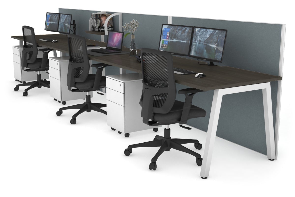 Horizon Quadro 3-Person Office Workstation - 1200L x 800W with Cable Management | Modern Office Desk for Collaborative Workspaces & Team Meetings
