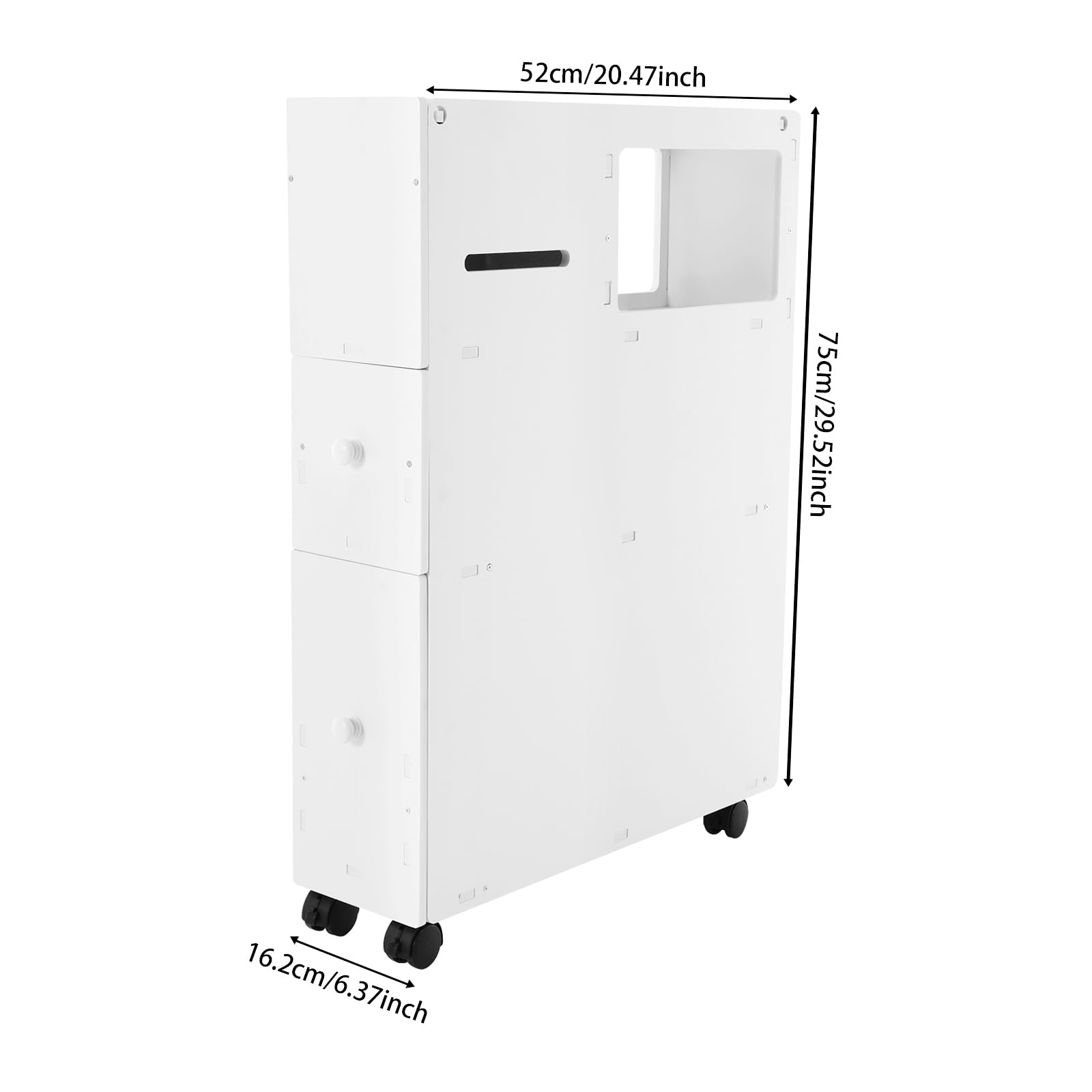 White Slim Rolling Bathroom Storage Cabinet - Space Saving for Small Bathrooms