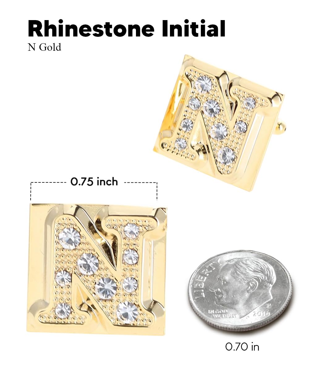 Custom Rhinestone Initial Cufflinks for Men - Personalized A to Z Monogram Dress Accessories - Perfect for Weddings, Prom & Formal Events