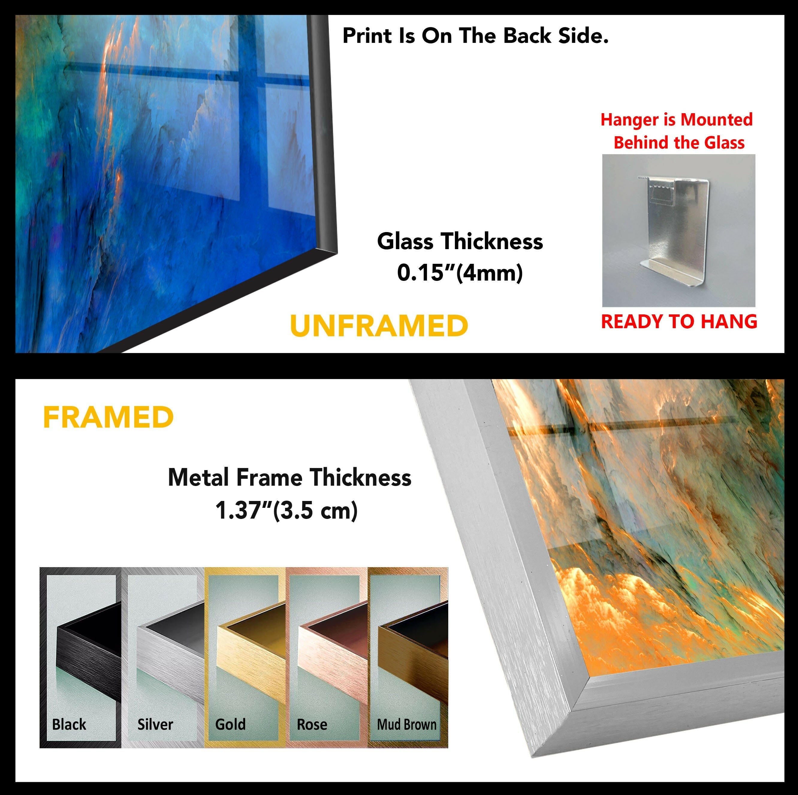 Blue Gold Alcohol Ink Glass Wall Art - Handmade Abstract Painting for Home & Office Decor - Perfect for Living Room, Bedroom, or Gift