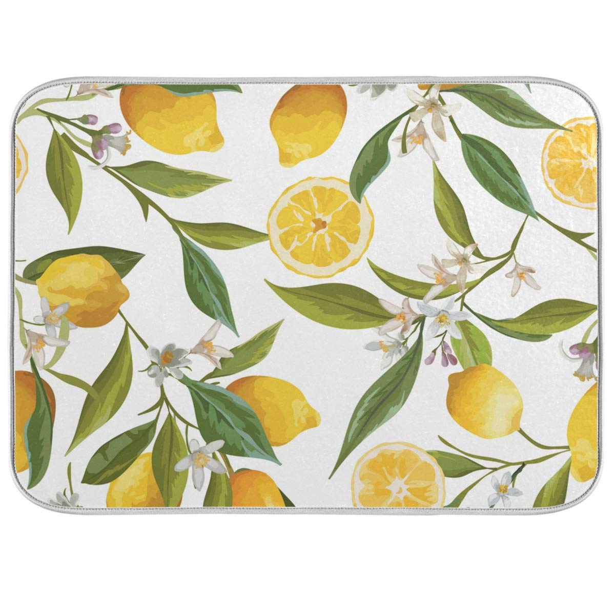 Lemon Tree Pattern Kitchen Dish Drying Mat - Heat Resistant, Non-Slip Countertop Drainer Mat (18