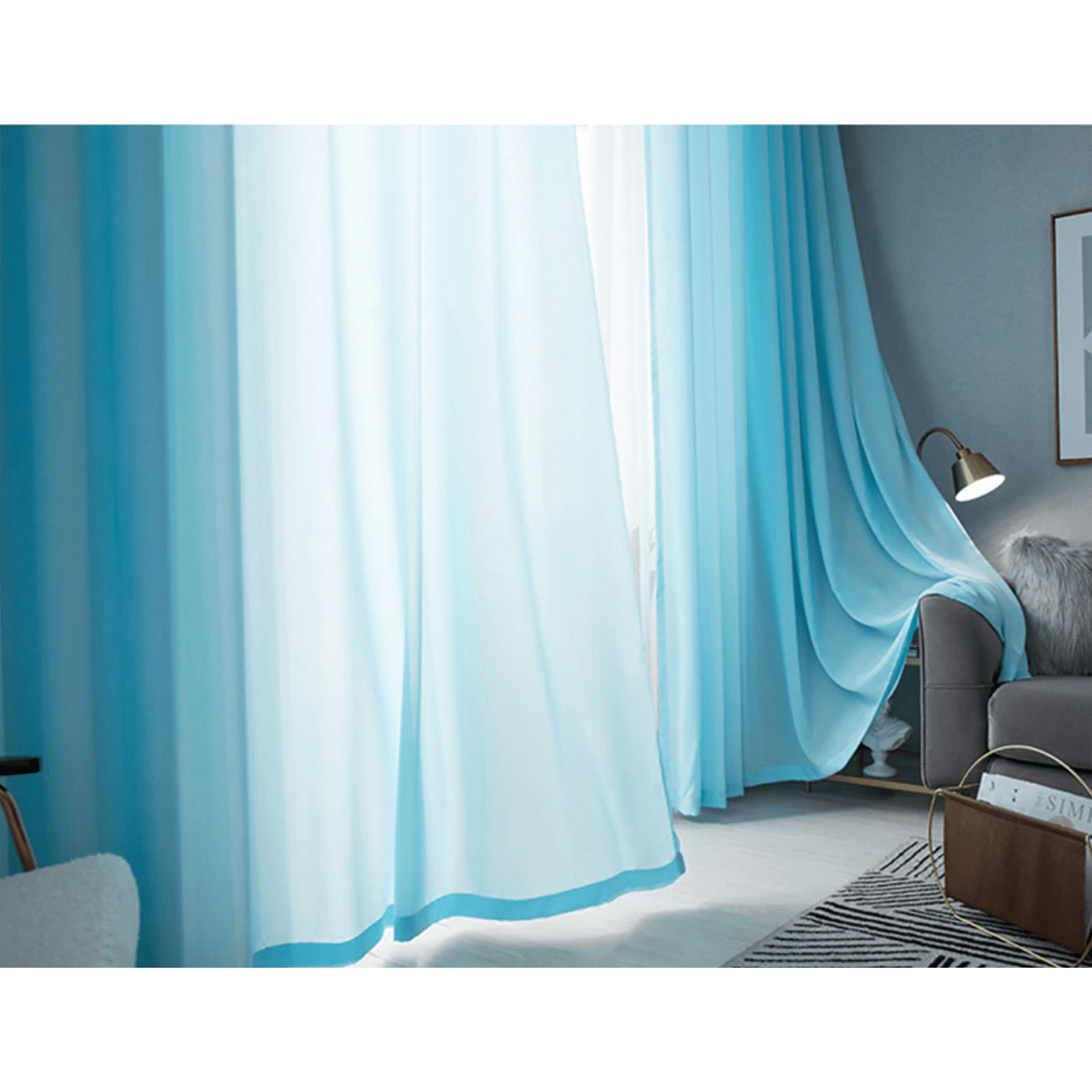Jason Plain Velvet Sheer Curtains Light Blue - Soft Luxury Window Drapes for Living Room & Bedroom - Light Filtering & Privacy