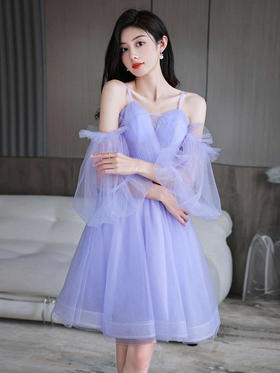 Elegant Purple Sweetheart Neckline Tulle Short Prom Dress - Puffy Ball Gown Homecoming Dress for Teens | Perfect for Prom Night, Homecoming Dance, and Special Occasions