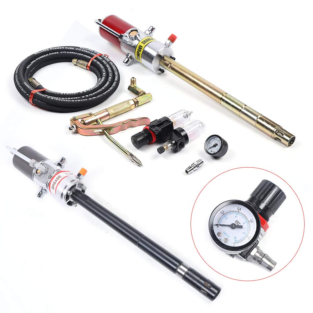 **ZHFEISY Pneumatic Grease Gun - 30-40MPa Air Operated Grease Pump with Pressure Regulating Valve, Universal Nozzle, Oil-Water Separator & 4m High Pressure Hose (0.85L/min) - Ideal for Automotive, Industrial & Heavy-Duty Equipment Maintenance**
