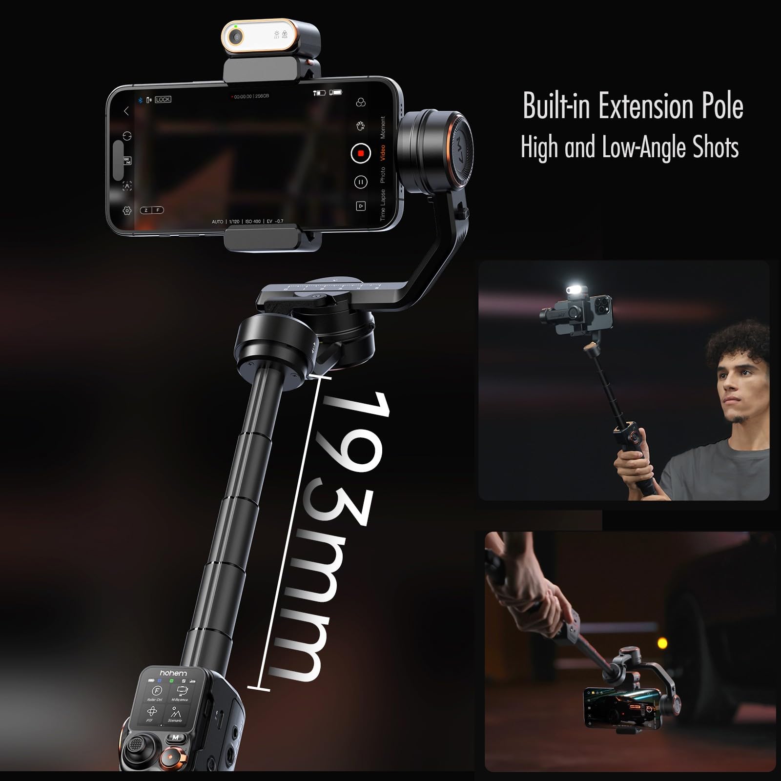 Hohem iSteady M7 3-Axis Smartphone Gimbal Stabilizer for iPhone & Android - AI Tracking, Detachable Remote, Extension Pole & Magnetic Fill Light - Perfect for Vlogging, Live Streaming & Content Creation