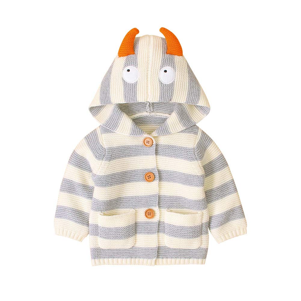 Warm Striped Knit Hooded Cardigan for Baby & Toddler - Cozy Monster Design for Boys & Girls | Perfect for Winter Outfits & Playdates