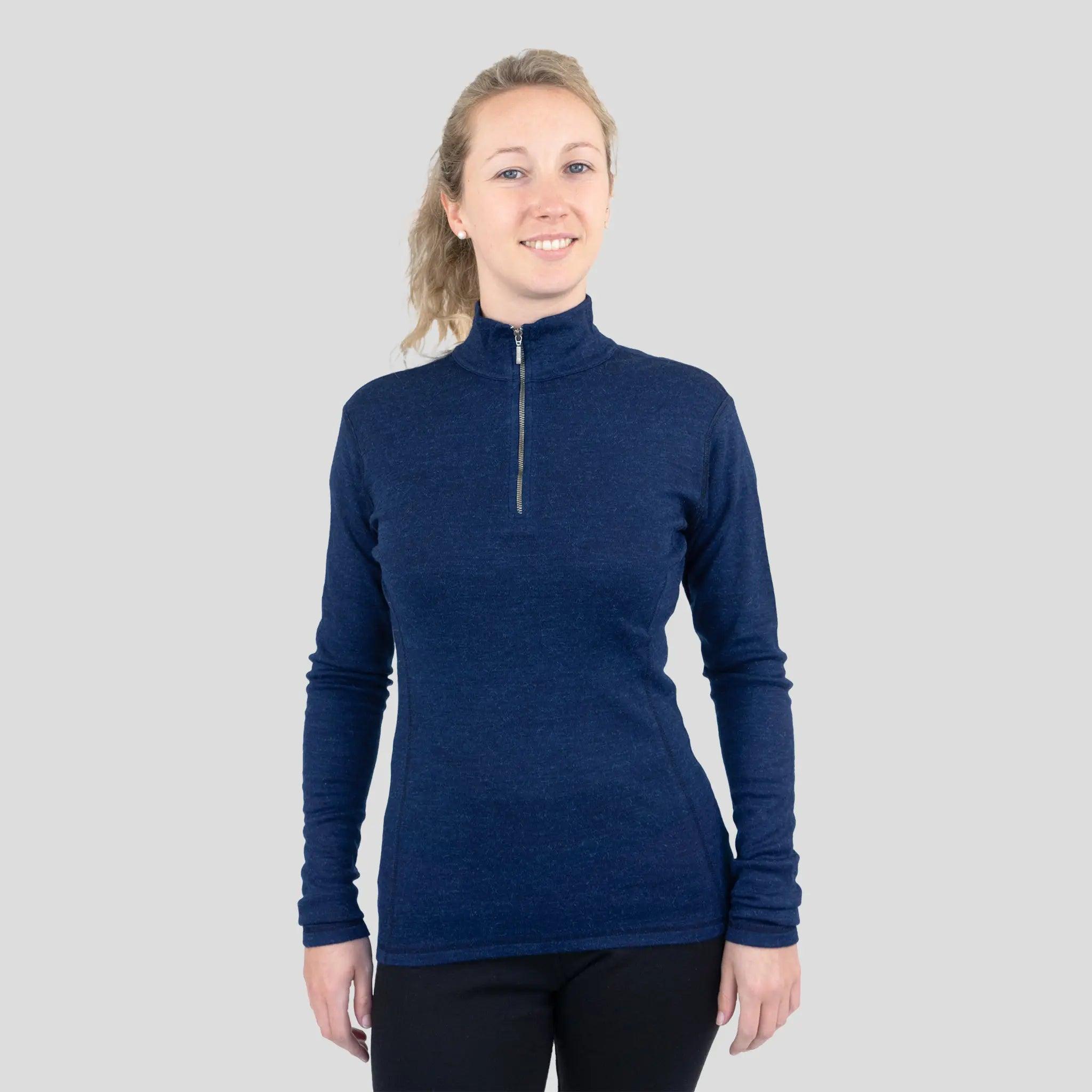 Women's 300 Lightweight Alpaca Wool Base Layer - Half Zip Thermal Top for Hiking, Skiing & Winter Outdoor Activities