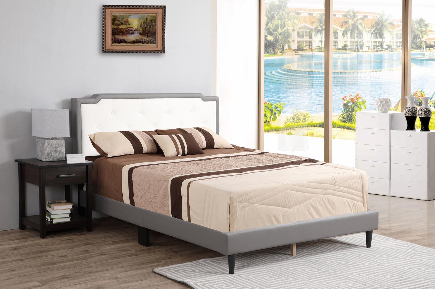 Deb Light Grey Tufted Queen Panel Bed with Upholstered Headboard - Modern Bedroom Furniture for Master Bedroom & Guest Room (Model PF-G1121-QB-UP)
