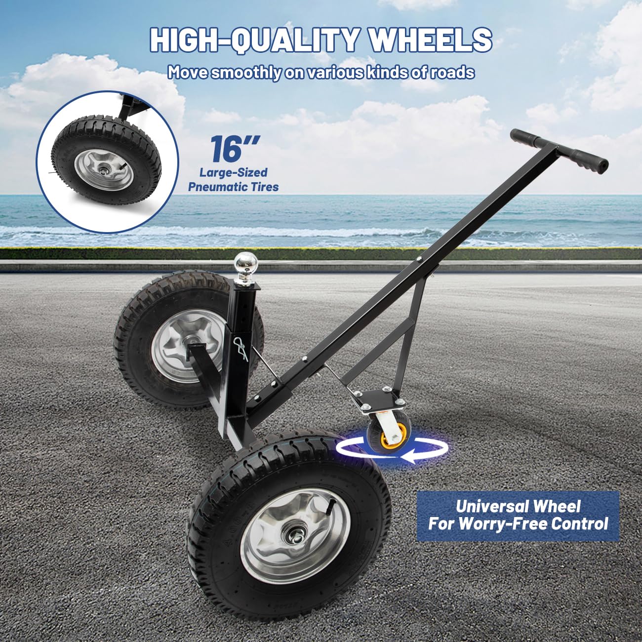 Heavy Duty Adjustable Trailer Dolly - 1100 lbs Capacity, Carbon Steel Construction with 15.9