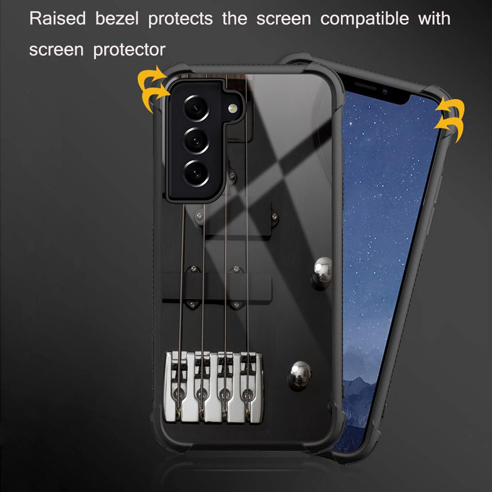 CARLOCA Samsung Galaxy S22 Case - Shockproof Anti-Scratch Hard Acrylic Cover with Guitar Bass Strings Black Graphic Design | Perfect for Music Lovers & Daily Protection