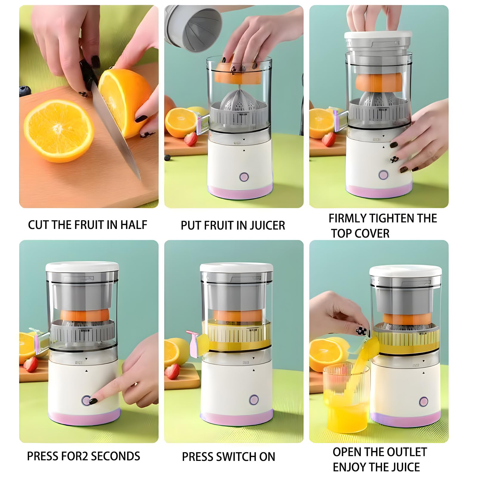 Electric Citrus Juicer with USB Charging - Portable USB-Powered Orange, Lemon, Kiwi & Grapefruit Juicer - Easy to Clean Pink Juicer for Fresh Juice at Home, Office or Travel