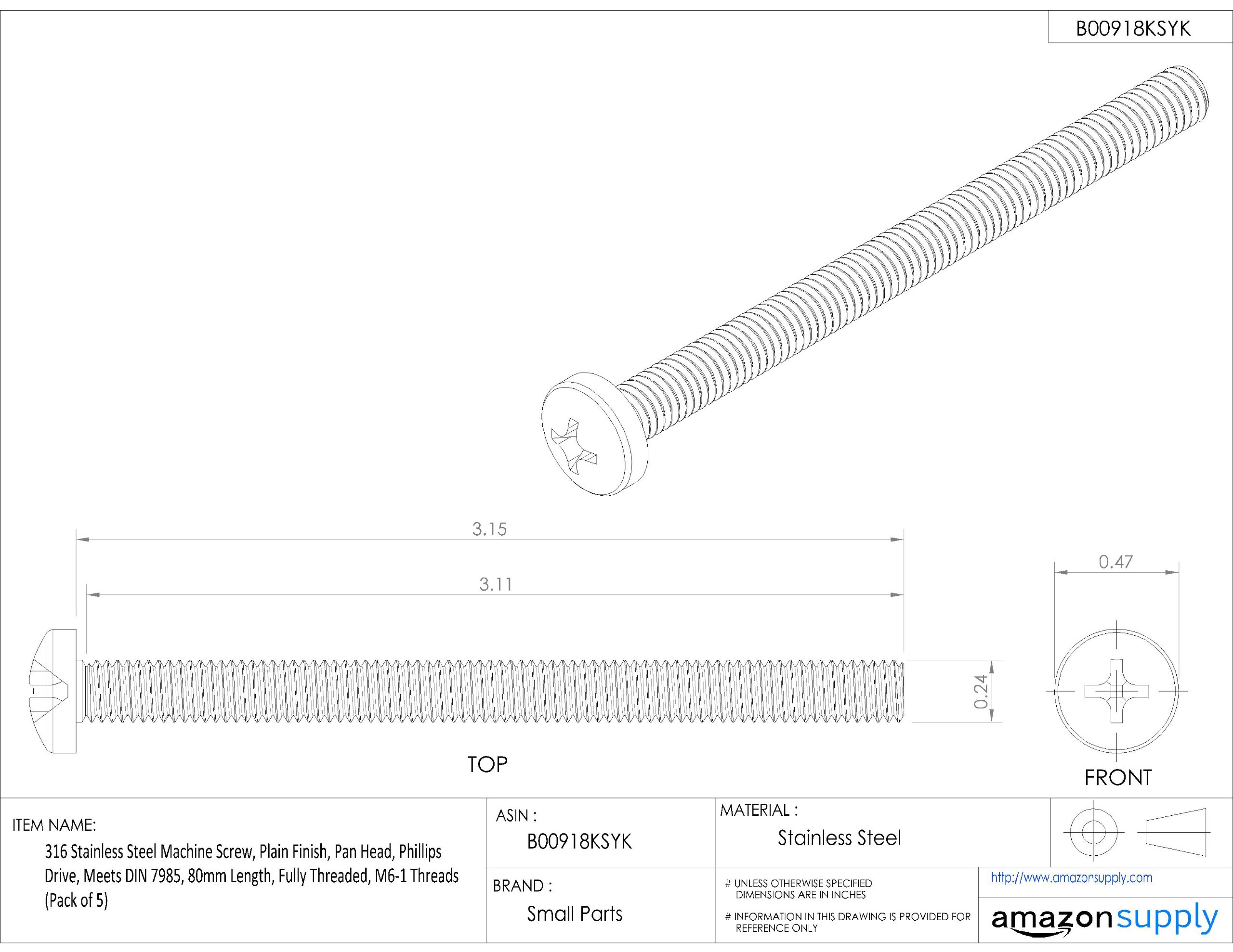 M6-1 Stainless Steel Machine Screws (Pack of 5) - Ideal for DIY & Machinery Repair