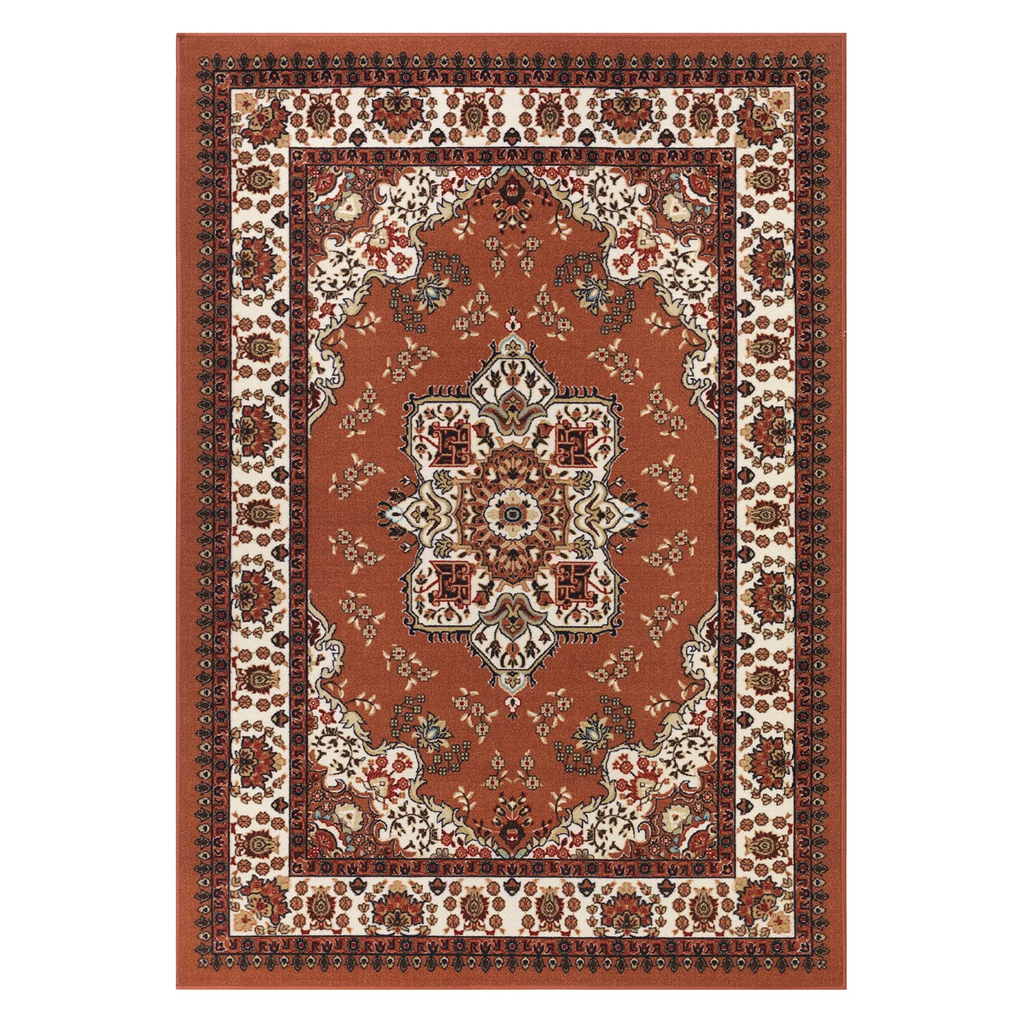 Antep Oriental Traditional 8x10 Non-Slip Area Rug with Rubber Backing - Rust Brown 7'10