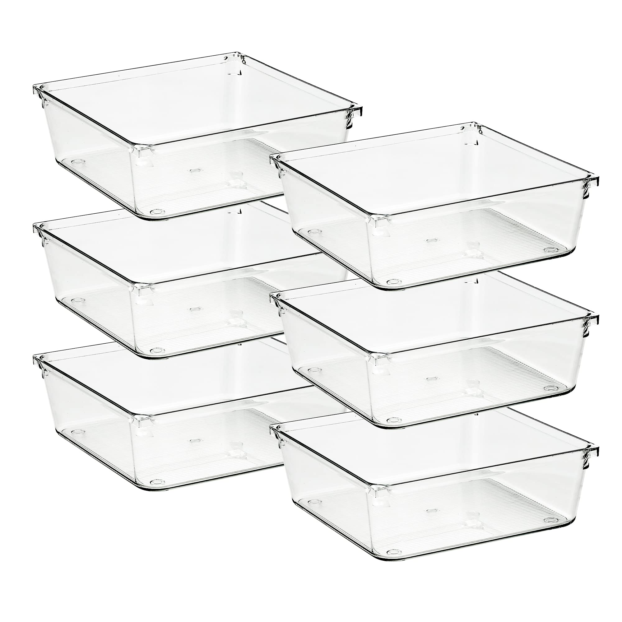 Ravinte 6-Pack Clear Plastic Drawer Organizers - 6x6 Inch Acrylic Storage Bins with Non-Slip Pads | Perfect for Makeup, Jewelry, Kitchen Utensils, Office & Bathroom Organization | Space-Saving Desk Trays for Home & Office Use