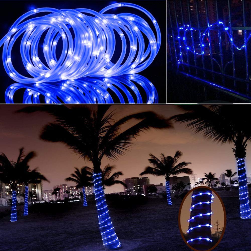 XUNATA 23FT Solar Rope Lights Outdoor Waterproof - 50 LED Solar String Lights with 8 Lighting Modes, Copper Wire Rope Lights for Garden, Patio, Yard, Party, Wedding, Christmas Decoration (Blue) - Perfect for Outdoor Lighting, Backyard Ambiance, and Holiday Decor
