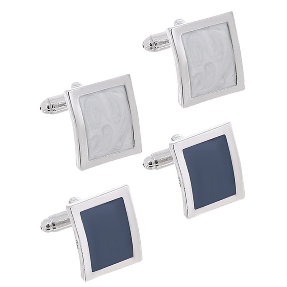 Premium 2 Pairs Men's Cufflinks Set - Gold & Silver Blue Tone Classic Dress Shirt Accessories for Wedding, Business & Formal Occasions