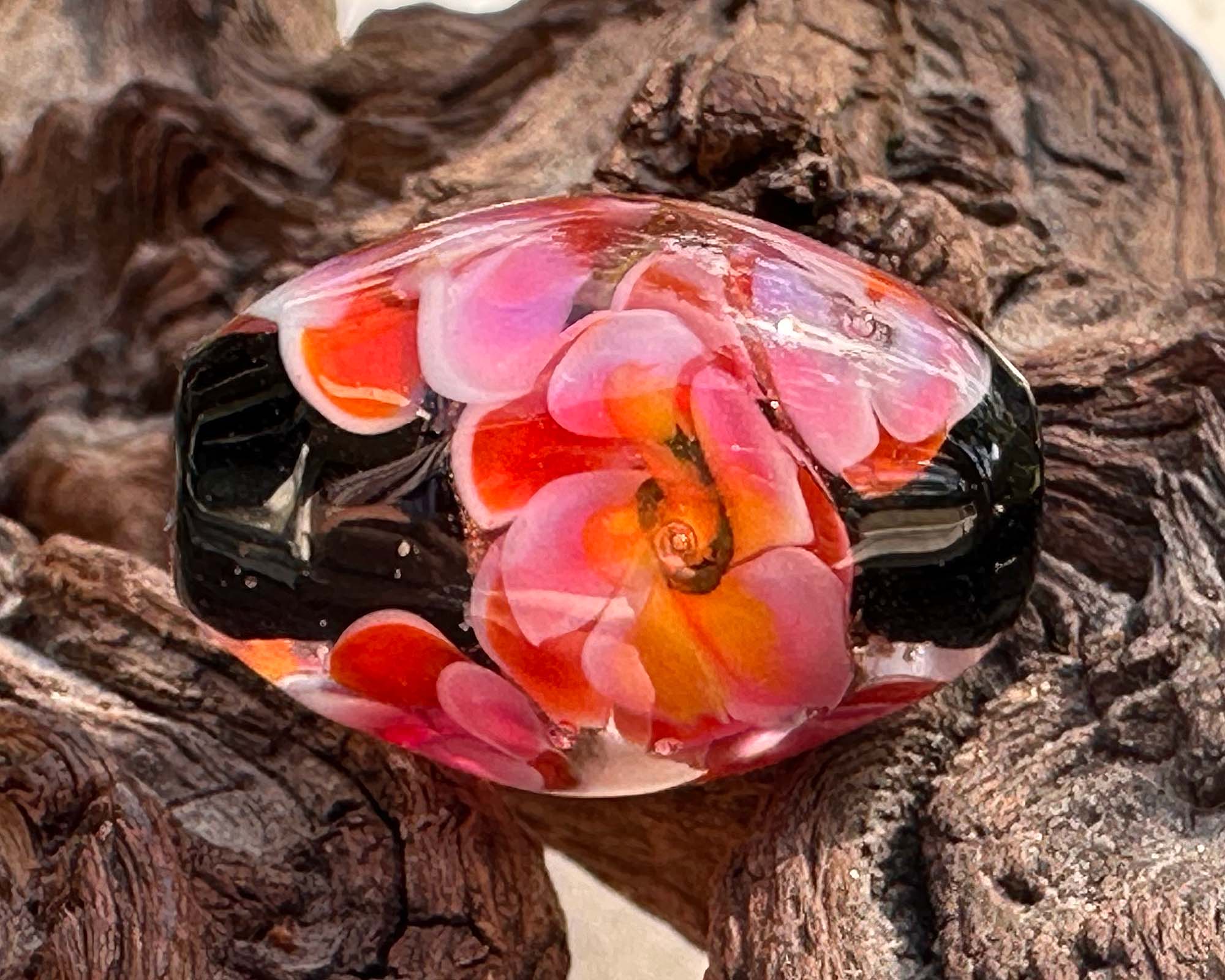 Tropical Bliss Pink Floral Lampwork Focal Bead SRA - Handmade Glass Bead for Jewelry Making, DIY Crafts, Necklace & Bracelet Designs - Perfect for Bohemian Style, Beach Wedding & Summer Accessories