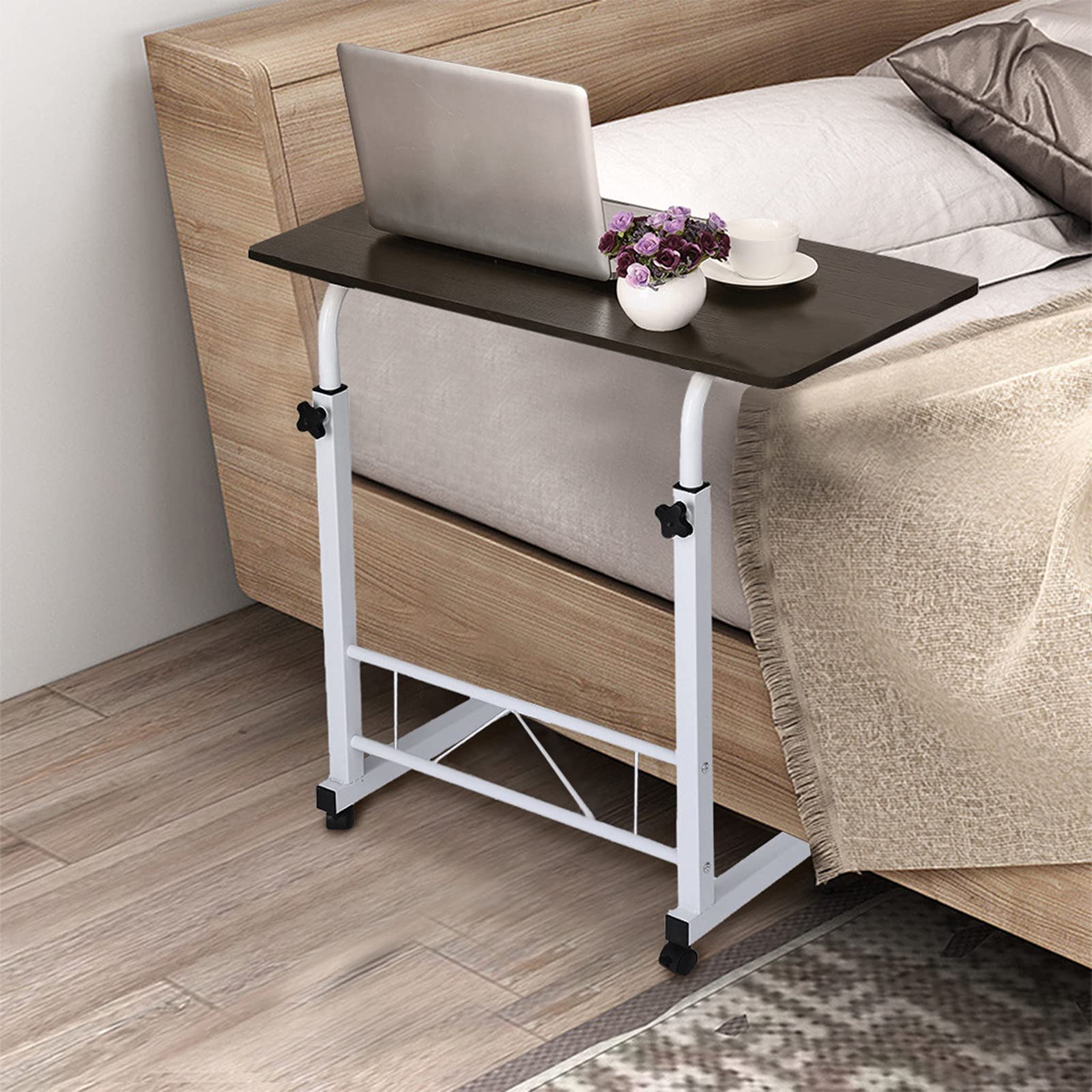 31.5 Inch Adjustable Height Mobile Laptop Desk Cart - Portable Standing Workstation with Wheels, Overbed Table for Sofa, Couch, Bed - 31.5 x 15.7 Inches (Black) - Perfect for Home Office, Gaming, and Study