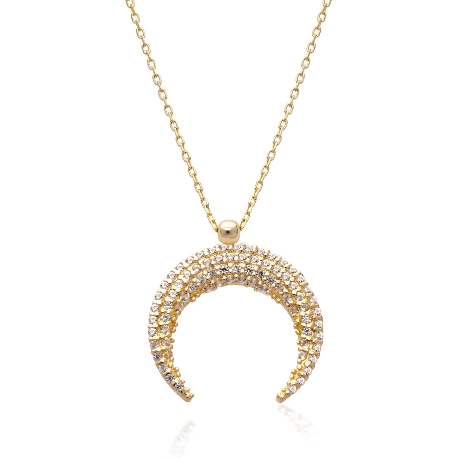 14k Yellow Gold Sapphire Pave Crescent Moon Necklace for Women | Elegant Layering Jewelry for Date Night & Special Occasions