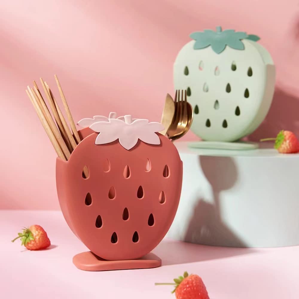 Cute Kawaii Strawberry Desk Organizer with 2 Compartments - Pencil Holder, Makeup Brush Organizer & Pen Storage for School, Office & Home Decor (Sage Green) | Perfect for Teens Room, Study Desk & Vanity Organization