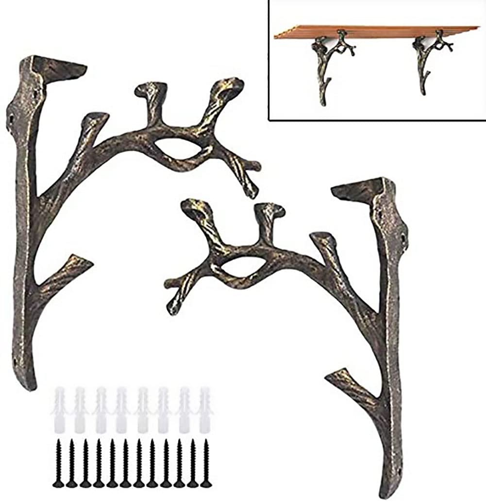 Heavy Duty Cast Iron Wall Shelf Brackets - Vintage Tree Design Floating Shelf Supports for Bedroom, Kitchen, Office (2 Pack, 50kg Capacity) - Perfect for Books, Decor & Storage Solutions