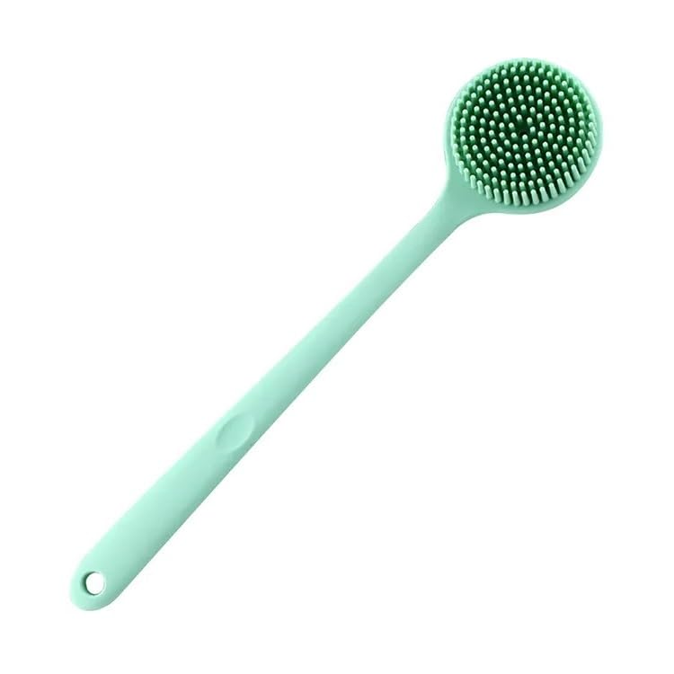 Giffy® Double-Sided Silicone Shower Brush with Long Handle - Exfoliating & Massage Body Scrubber for Deep Cleaning - Green Bath Brush for Back, Legs & Feet - Perfect for Spa, Bath & Shower Time (1 Pack)