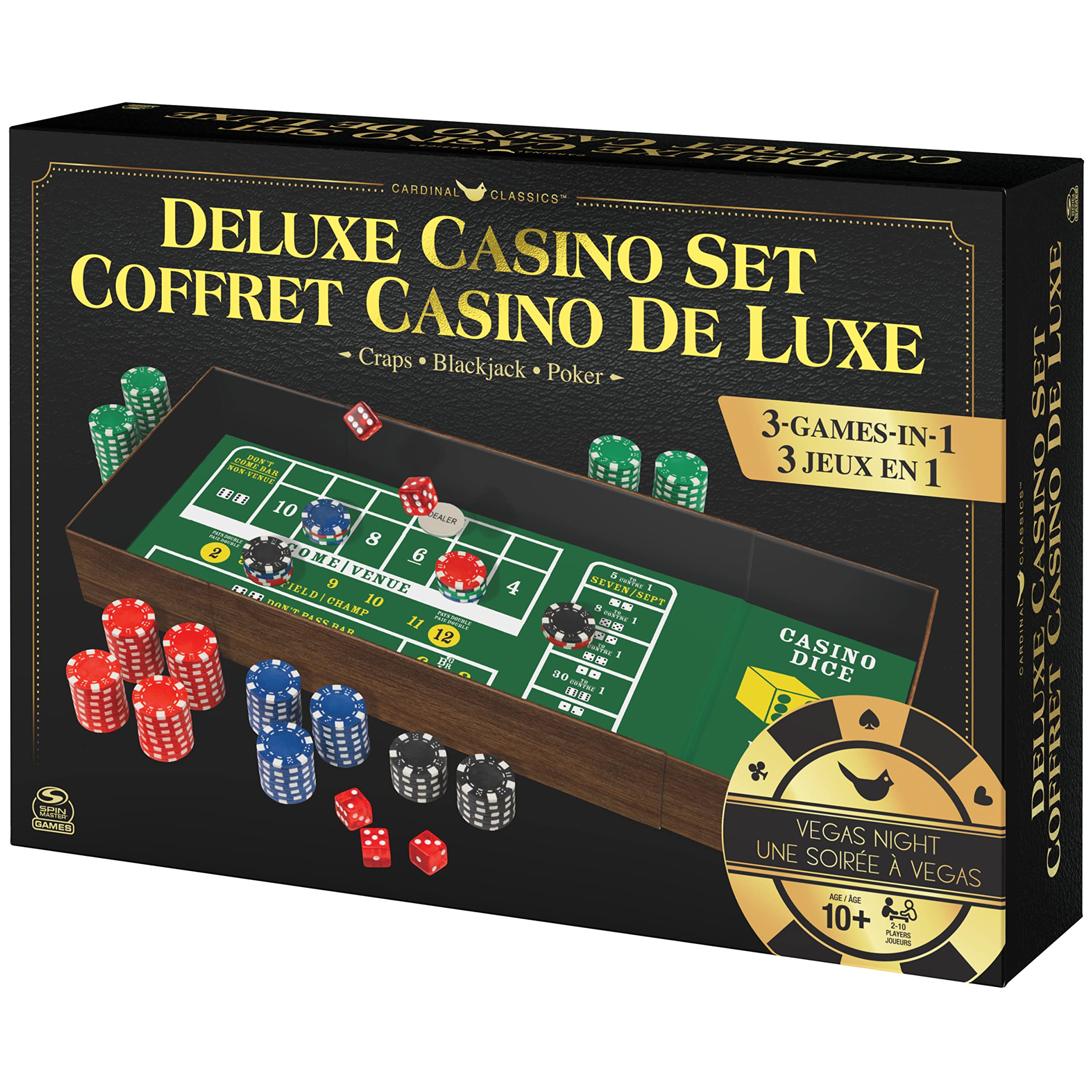 Premium Casino Game Set - 3-in-1 Classic Table Games: Craps, Blackjack & Poker for Adults & Teens Age 10+ | Perfect for Game Nights, Parties & Family Entertainment