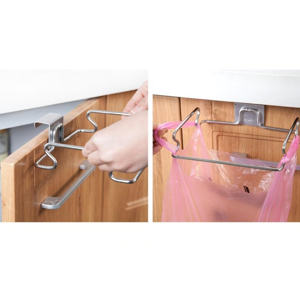 Over Cabinet Door Hanger - Heavy Duty Towel & Garbage Bag Holder Hook Rack for Kitchen, Bathroom Storage - Perfect for Organizing Sponges, Gloves & Cleaning Supplies