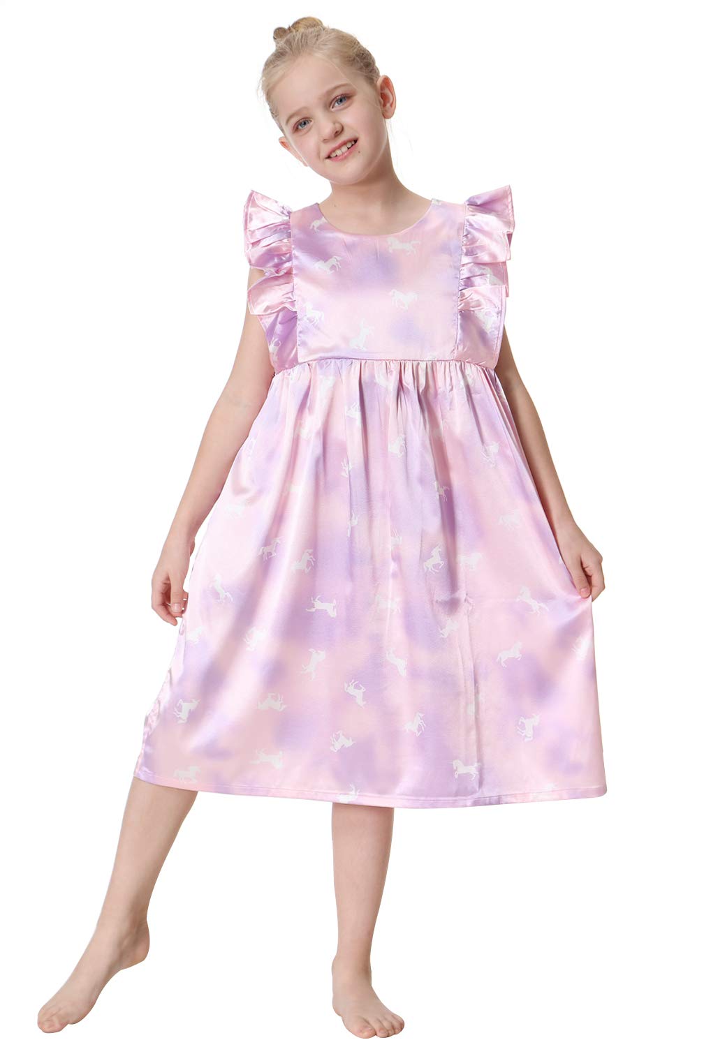Silk Satin Girls Nightgowns - Cute Short Sleeve Pajama Sleepwear for Toddlers & Kids 3-12 Years | Soft Summer Nightdress for Girls' Bedtime & Sleepovers