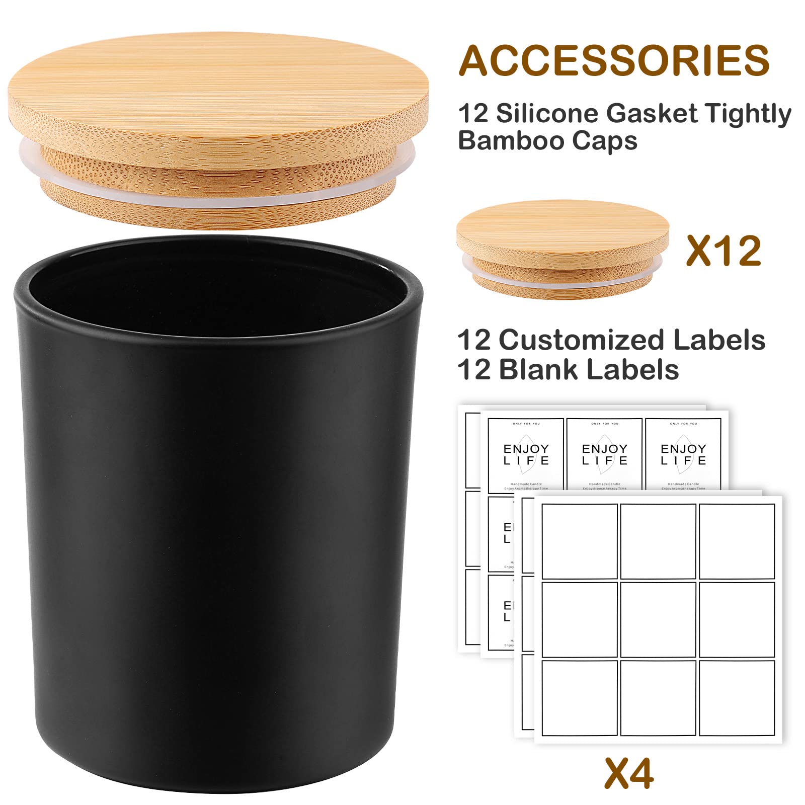 GOTIDEAL 12 Pack 6oz Frosted Black Candle Jars with Bamboo Lids - Bulk Empty Glass Containers for DIY Candle Making, Soy Wax, Aromatherapy - Perfect for Home Decor, Wedding Favors & Gift Packaging