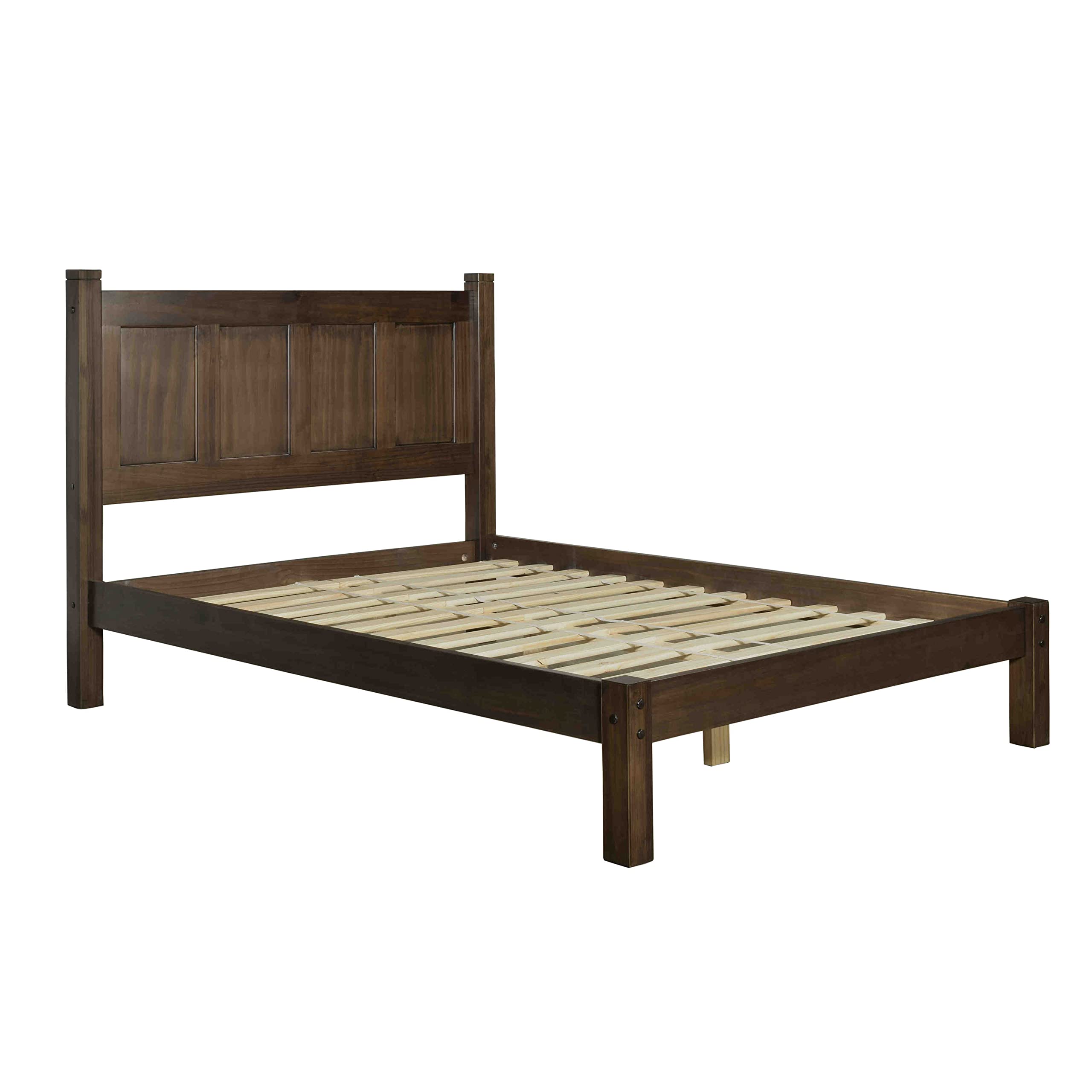 Shaker Style Solid Wood Platform Bed - Queen Size in Espresso Finish | Grain Wood Furniture for Bedroom | Durable & Stylish Modern Bed Frame