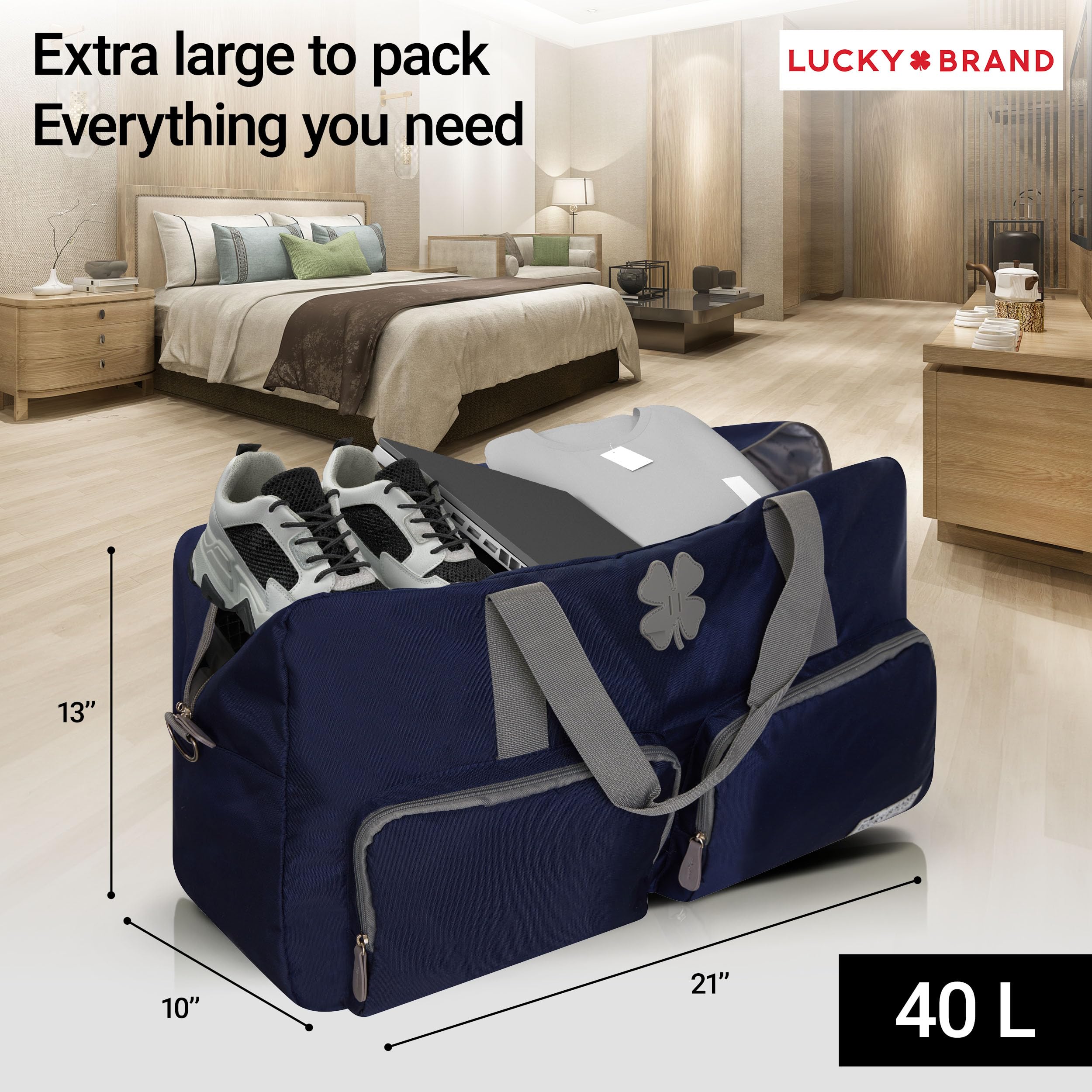 **40L Lucky Travel Duffel Bag - Foldable Gym & Weekender Bag for Men & Women with Adjustable Shoulder Strap - Perfect for Workouts, Travel & Overnight Trips**