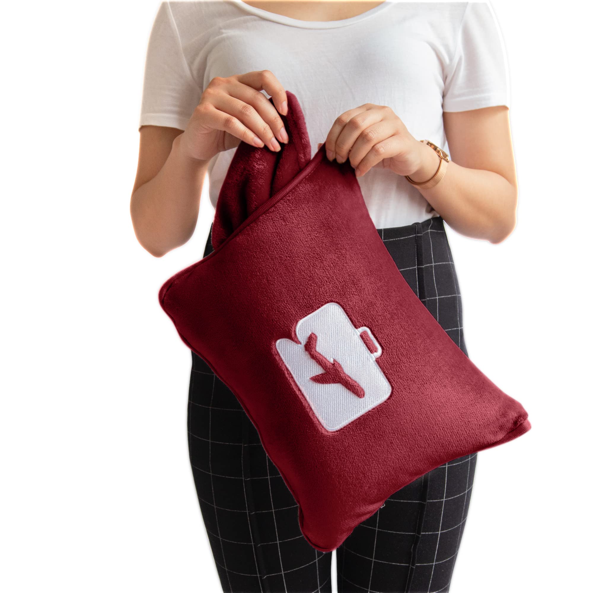 EverSnug Travel Blanket and Pillow Set - Ultra Soft Airplane Essentials with Storage Bag for Women & Kids (Burgundy/Black) - Perfect for Flights, Road Trips, and Camping Adventures