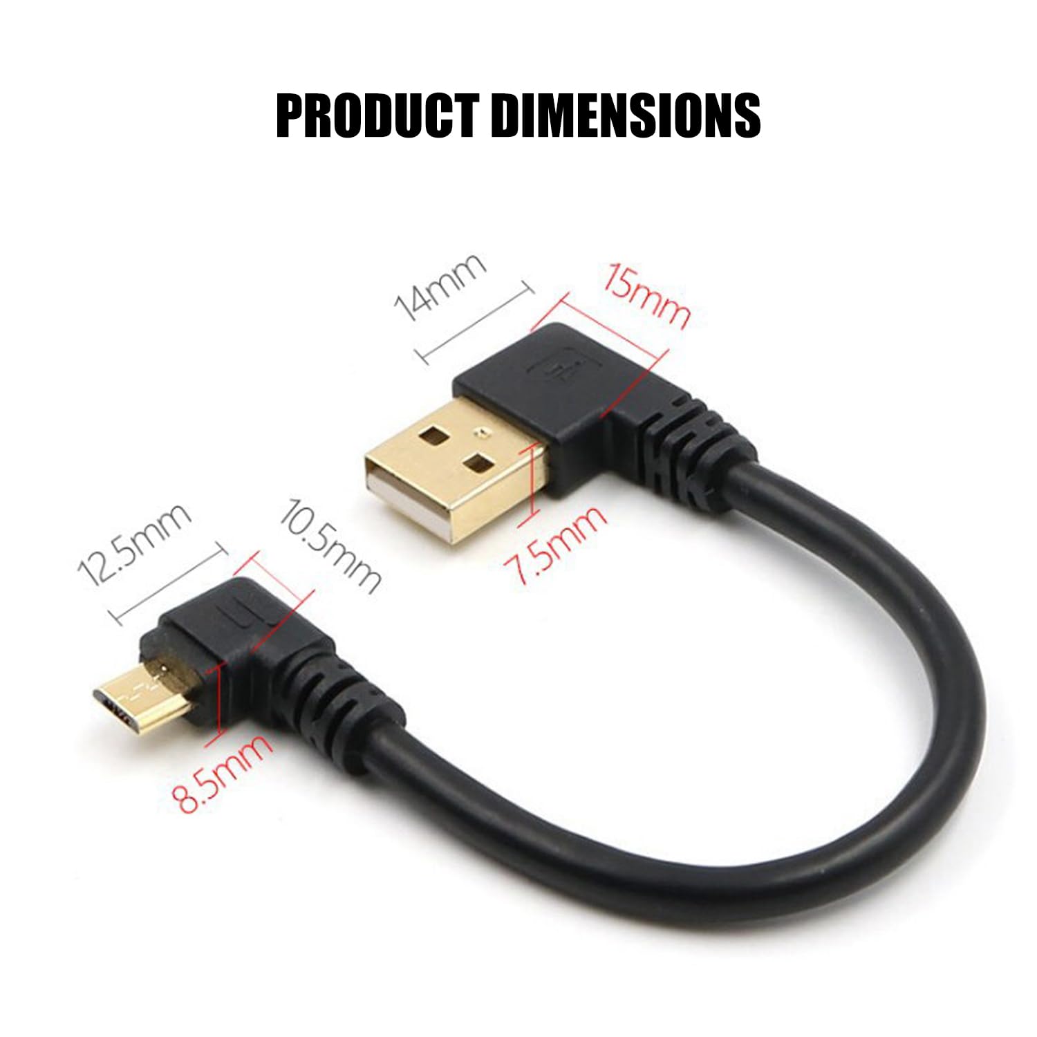 Herfair 15cm Gold Plated 90 Degree Right Angle Micro USB to USB Cable - 3 Pack Fast Charging & High-Speed Data Sync for Smartphones, Tablets, MP3 Players | Perfect for Car, Office & Travel Charging