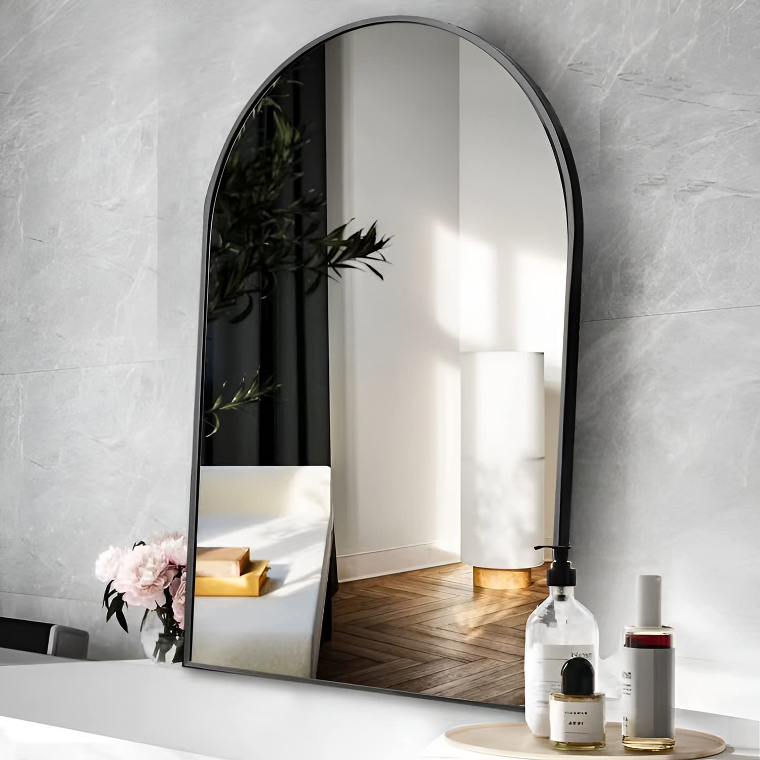 Arcus Home 20 x 30 Inch Arched Wall Mirror - Black Full Length Hanging or Leaning Mirror for Bathroom, Bedroom & Vanity | Large Decorative Mirror for Makeup, Dressing Room & Home Decor